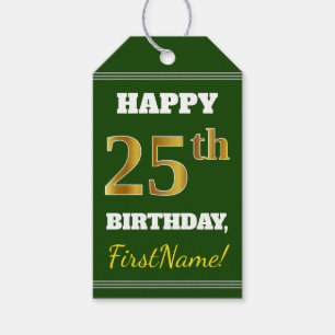 Groen, Faux Gold 25th Birthday + Eigen naam Cadeaulabel