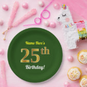 Groen, Faux Gold 25th Birthday + Eigen naam Papieren Bordje (Feest)