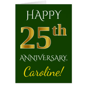 Groen, Faux Gold 25th Wedding Jubileum + naam