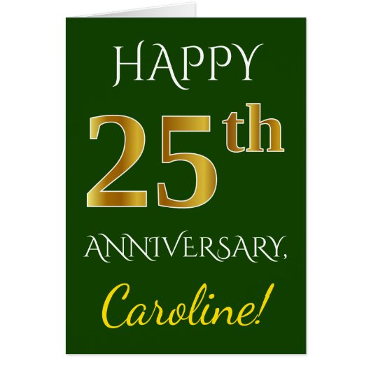 Groen, Faux Gold 25th Wedding Jubileum + naam (Voorkant)