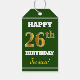 Groen, Faux Gold 26th Birthday + Eigen naam Cadeaulabel