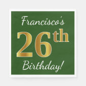 Groen, Faux Gold 26th Birthday + Eigen naam Servet (Voorkant)