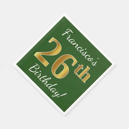 Groen, Faux Gold 26th Birthday + Eigen naam Servet (Hoek)