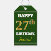 Groen, Faux Gold 27th Birthday + Eigen naam Cadeaulabel (Voorkant)