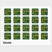 Groen, Faux Gold 27th Birthday + Eigen naam Vierkante Sticker (Vel)