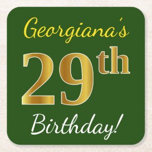 Groen, Faux Gold 29th Birthday + Eigen naam Kartonnen Onderzetters