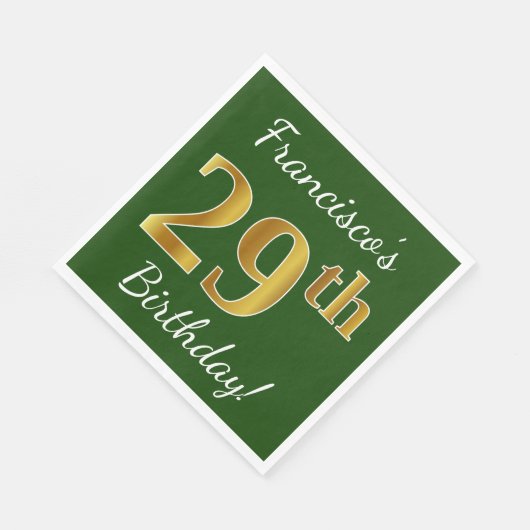 Groen, Faux Gold 29th Birthday + Eigen naam Servet (Hoek)