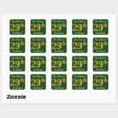 Groen, Faux Gold 29th Birthday + Eigen naam Vierkante Sticker (Vel)