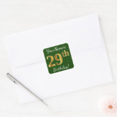 Groen, Faux Gold 29th Birthday + Eigen naam Vierkante Sticker (Envelop)