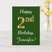 Groen, Faux Gold 2e verjaardag + Aangepaste naam Kaart (Gele Bloem)