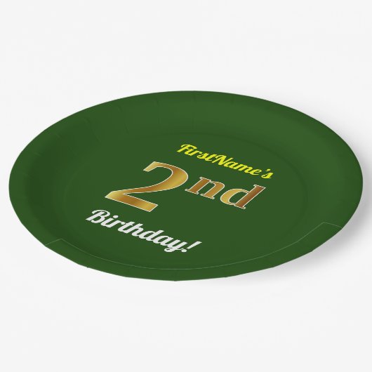 Groen, Faux Gold 2e verjaardag + Aangepaste naam Papieren Bordje (Gekanteld)