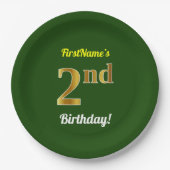 Groen, Faux Gold 2e verjaardag + Aangepaste naam Papieren Bordje (Voorkant)