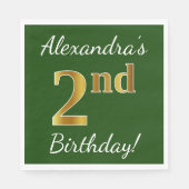 Groen, Faux Gold 2e verjaardag + Aangepaste naam Servetten (Voorkant)