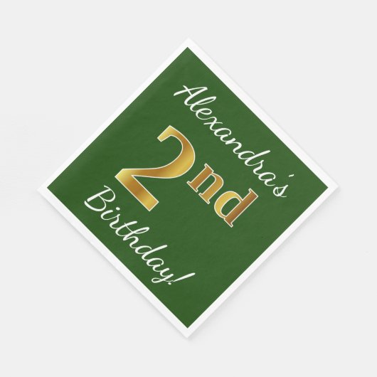 Groen, Faux Gold 2e verjaardag + Aangepaste naam Servetten (Hoek)