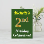Groen, Faux Gold 2e verjaardag viering + naam Kaart (Staand voorkant)