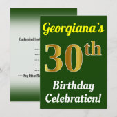 Groen, Faux Gold 30ste verjaardag viering + naam Kaart (Voorkant / Achterkant)