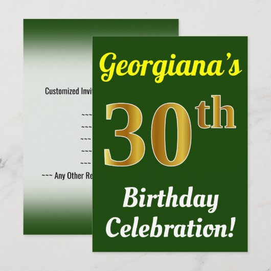 Groen, Faux Gold 30ste verjaardag viering + naam Kaart (Voorkant / Achterkant)
