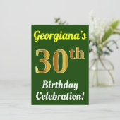 Groen, Faux Gold 30ste verjaardag viering + naam Kaart (Staand voorkant)