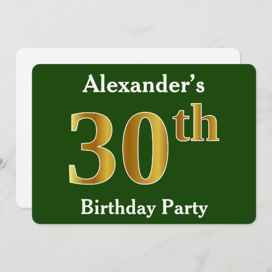 Groen, Faux Gold 30ste verjaardagsfeestje + aangep Kaart (Voorkant / Achterkant)