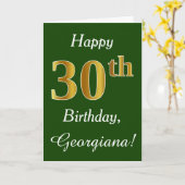 Groen, Faux Gold 30th Birthday + Aangepaste naam Kaart (Gele Bloem)