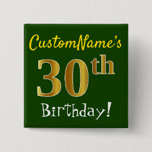 Groen, Faux Gold 30th Birthday, met aangepaste naa Vierkante Button 5,1 Cm