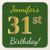 Groen, Faux Gold 31st Birthday + aangepaste naam Kartonnen Onderzetters (Voorkant)