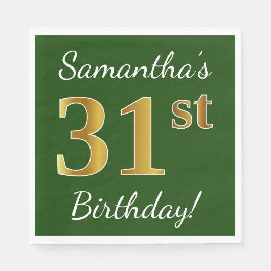 Groen, Faux Gold 31st Birthday + aangepaste naam Servet (Voorkant)