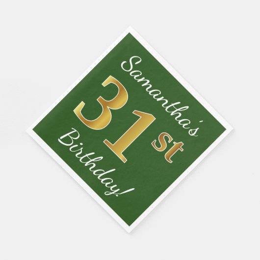 Groen, Faux Gold 31st Birthday + aangepaste naam Servet (Hoek)