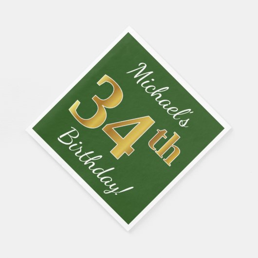 Groen, Faux Gold 34th Birthday + Eigen naam Servet (Hoek)