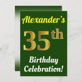Groen, Faux Gold 35e verjaardag viering + naam Kaart (Voorkant / Achterkant)