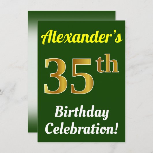 Groen, Faux Gold 35e verjaardag viering + naam Kaart (Voorkant / Achterkant)
