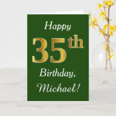 Groen, Faux Gold 35th Birthday + Eigen naam Kaart (Gele Bloem)