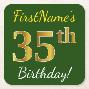Groen, Faux Gold 35th Birthday + Eigen naam Kartonnen Onderzetters