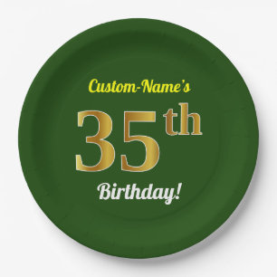 Groen, Faux Gold 35th Birthday + Eigen naam Papieren Bordje