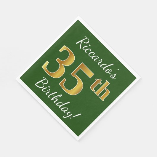 Groen, Faux Gold 35th Birthday + Eigen naam Servetten (Hoek)
