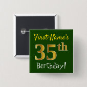 Groen, Faux Gold 35th Birthday, met aangepaste naa Vierkante Button 5,1 Cm (Voorkant /achterkant)