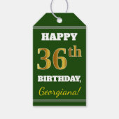 Groen, Faux Gold 36th Birthday + Eigen naam Cadeaulabel (Voorkant)