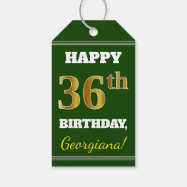 Groen, Faux Gold 36th Birthday + Eigen naam Cadeaulabel
