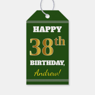 Groen, Faux Gold 38th Birthday + Eigen naam Cadeaulabel