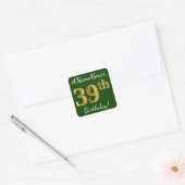 Groen, Faux Gold 39th Birthday + Eigen naam Vierkante Sticker (Envelop)