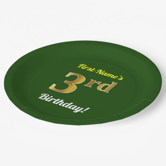 Groen, Faux Gold 3de verjaardag + Aangepaste naam Papieren Bordje (Gekanteld)