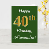 Groen, Faux Gold 40th Birthday + aangepaste naam Kaart (Gele Bloem)