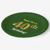 Groen, Faux Gold 40th Birthday + aangepaste naam Papieren Bordje (Gekanteld)