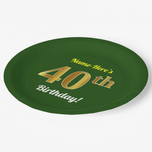 Groen, Faux Gold 40th Birthday + aangepaste naam Papieren Bordje (Gekanteld)