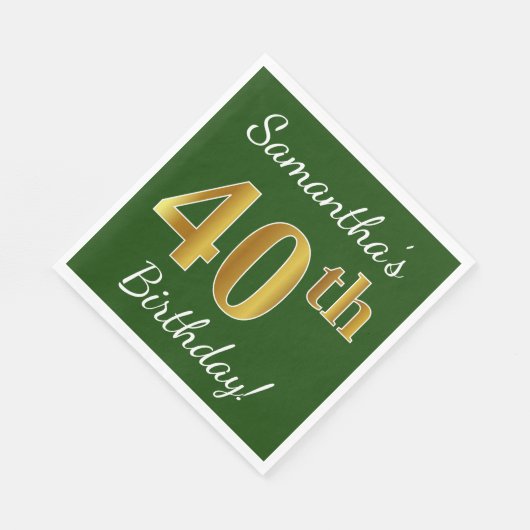 Groen, Faux Gold 40th Birthday + aangepaste naam Servetten (Hoek)