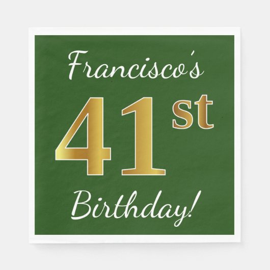 Groen, Faux Gold 41st Birthday + aangepaste naam Servet (Voorkant)