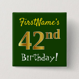 Groen, Faux Gold 42e verjaardag, met aangepaste na Vierkante Button 5,1 Cm