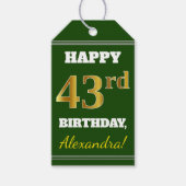 Groen, Faux Gold 43rd Birthday + Aangepaste naam Cadeaulabel (Voorkant)