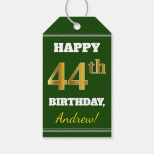 Groen, Faux Gold 44th Birthday + Eigen naam Cadeaulabel