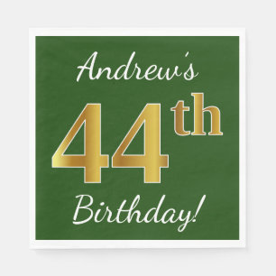 Groen, Faux Gold 44th Birthday + Eigen naam Servet